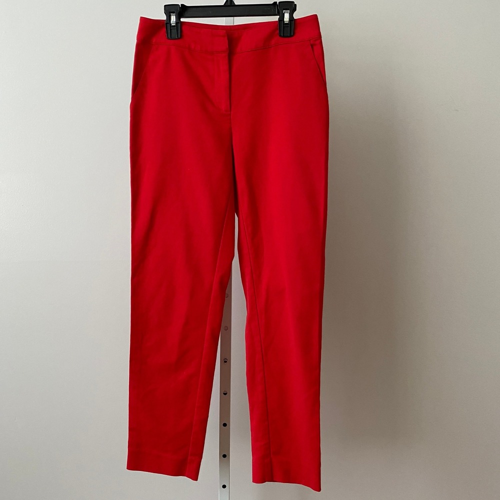 St. John Designer Luxury Old Money‎ 0 Red Cotton Straight Leg Ankle Dress Pants